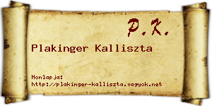 Plakinger Kalliszta névjegykártya